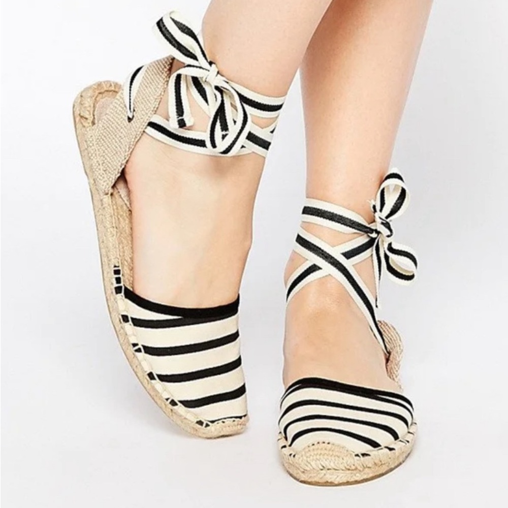 Saludos Classic Stripe Natural Tie Up Espadrille Flat Sandals